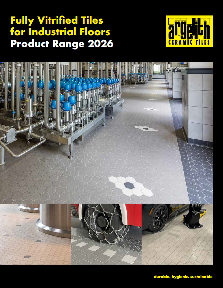 A product range brochure with industrial tiles on it.