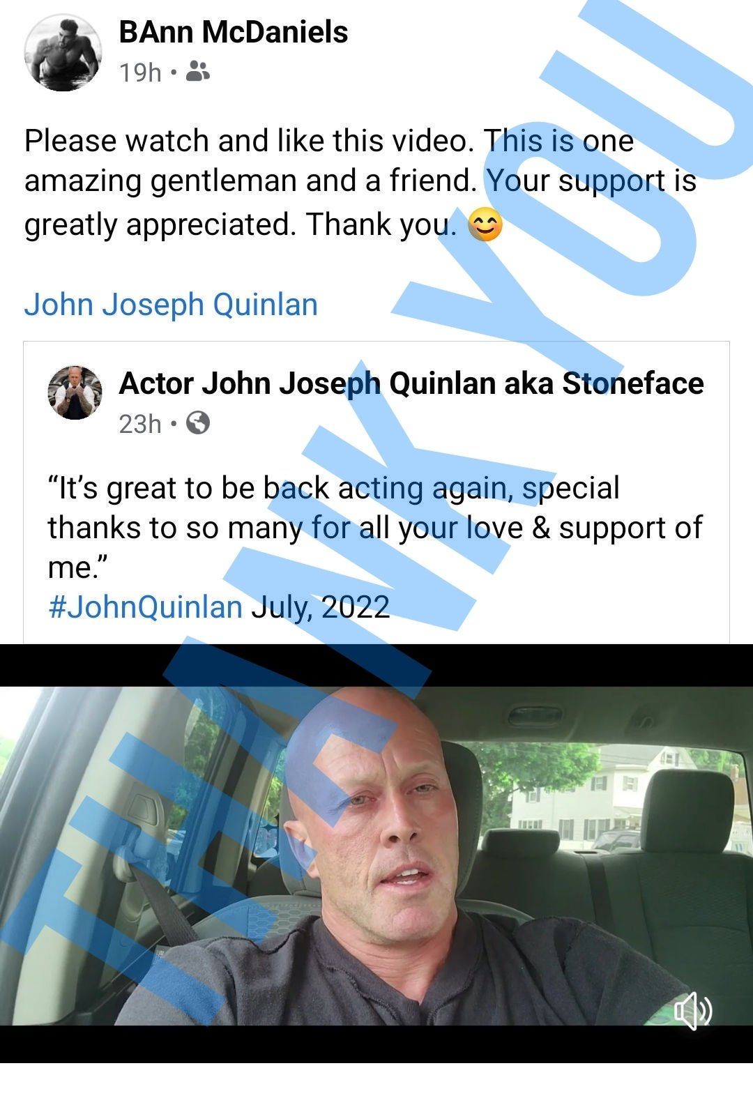 Actor John Joseph Quinlan aka Stoneface @ Facebook 2022