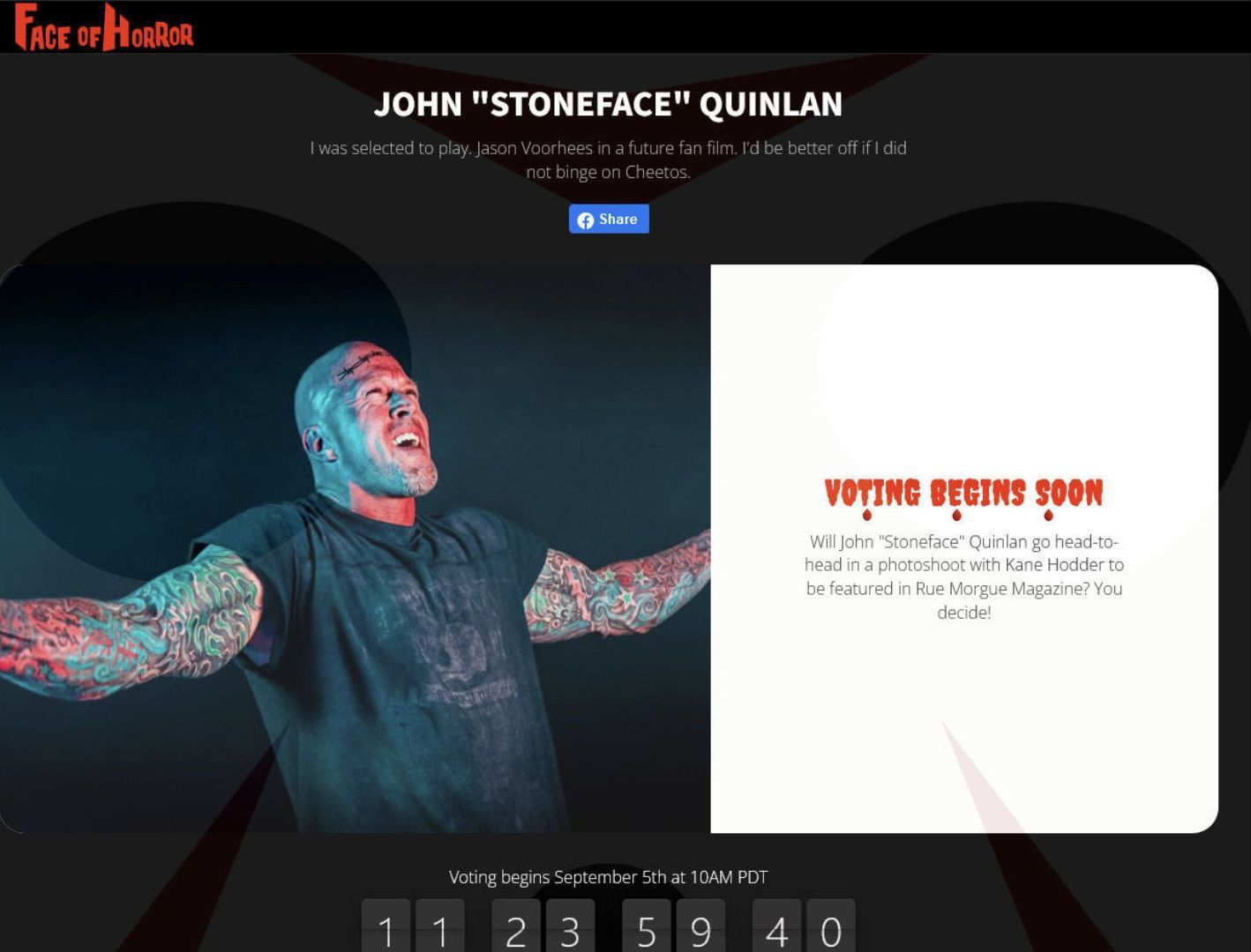 John Stoneface Quinlan Face of Horror 2023