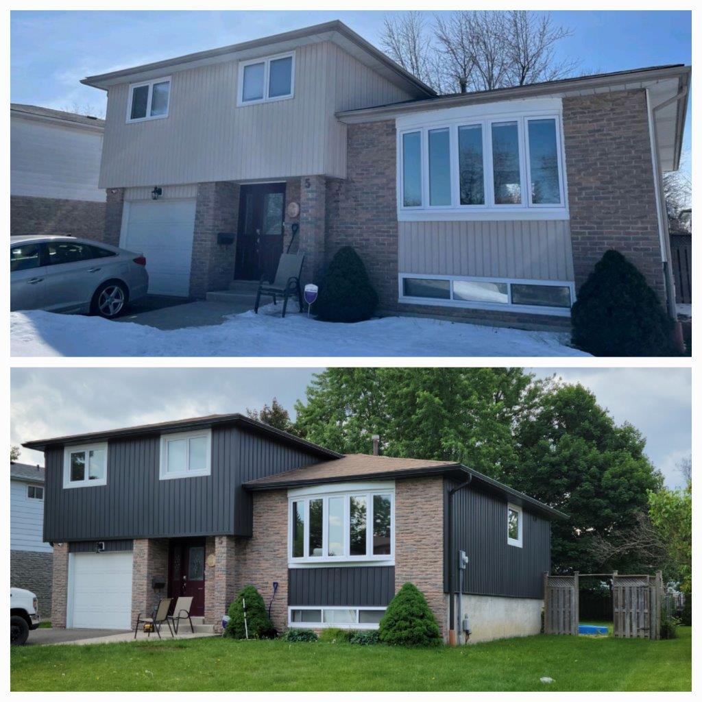 Two pictures of a house before and after being painted