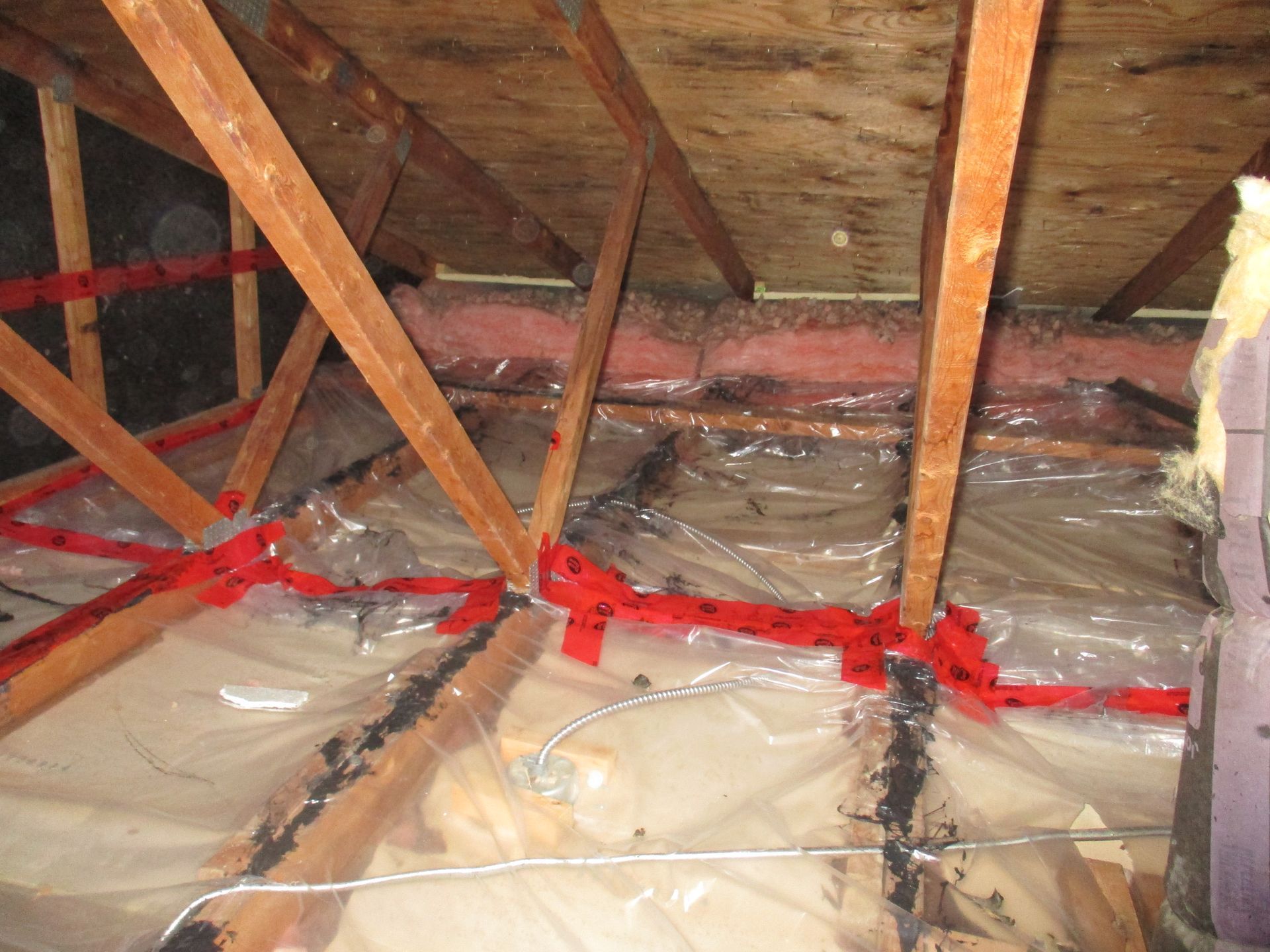 A ceiling with a lot of plastic covering it