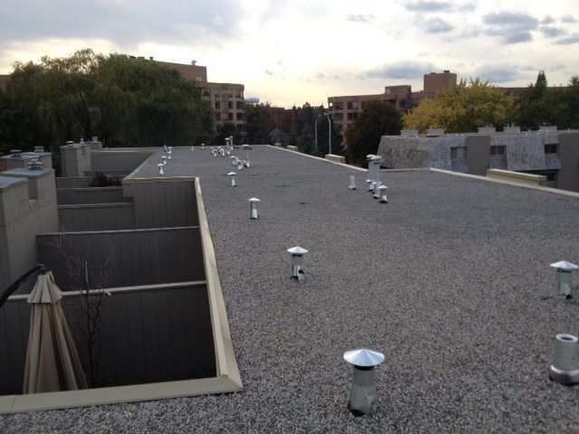 A roof with a lot of vents on it