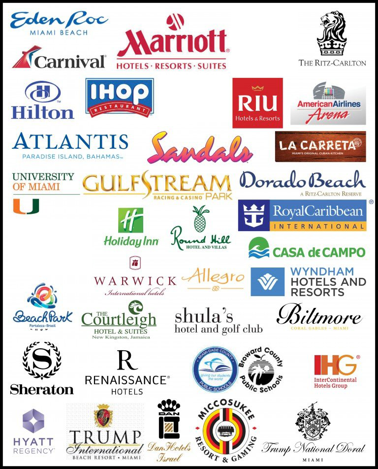 A collage of logos for hotels and resorts including marriott — Miami, FL — General Hotel & Restaurant Supply