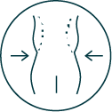 A line drawing of a woman 's stomach with arrows pointing in opposite directions.