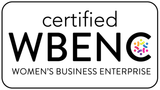 Certified WBENC logo, black text, Women's Business Enterprise, color dot cluster, rectangular border.