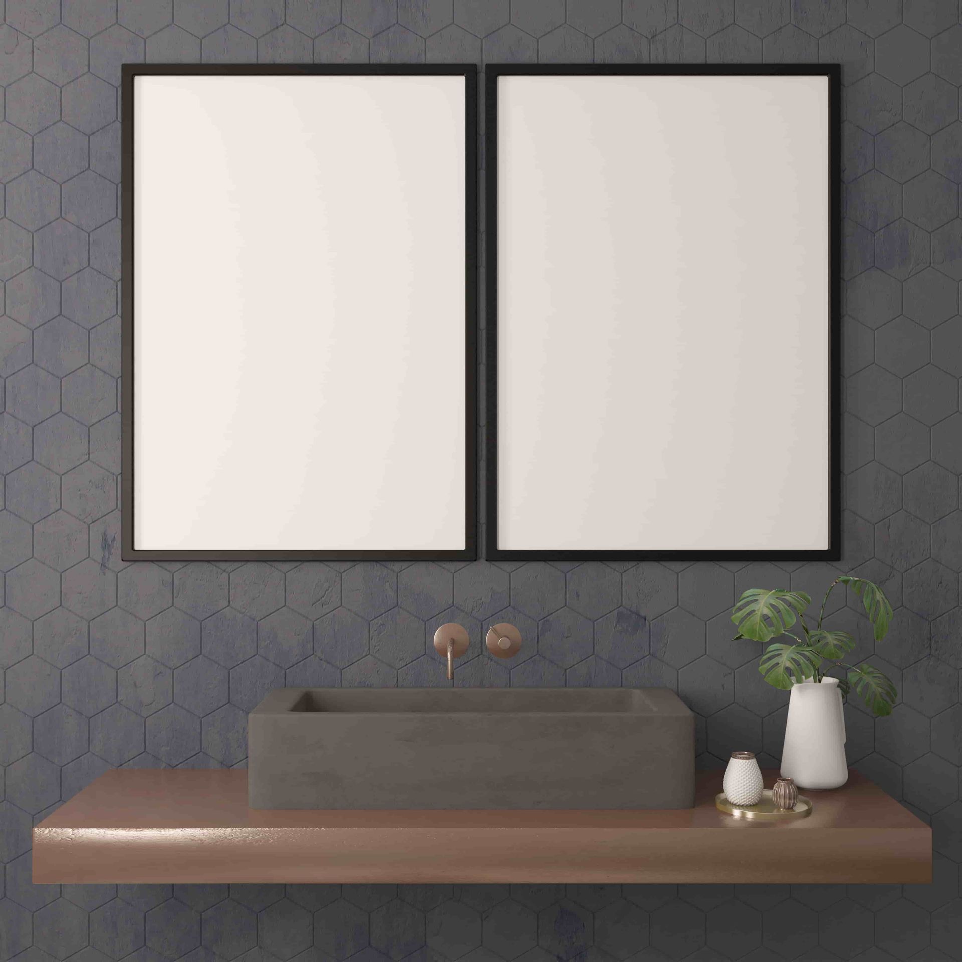 A Bathroom With a Sink and Two Frames on the Wall — Hayes & Swinburn Glass in Westcourt, QLD