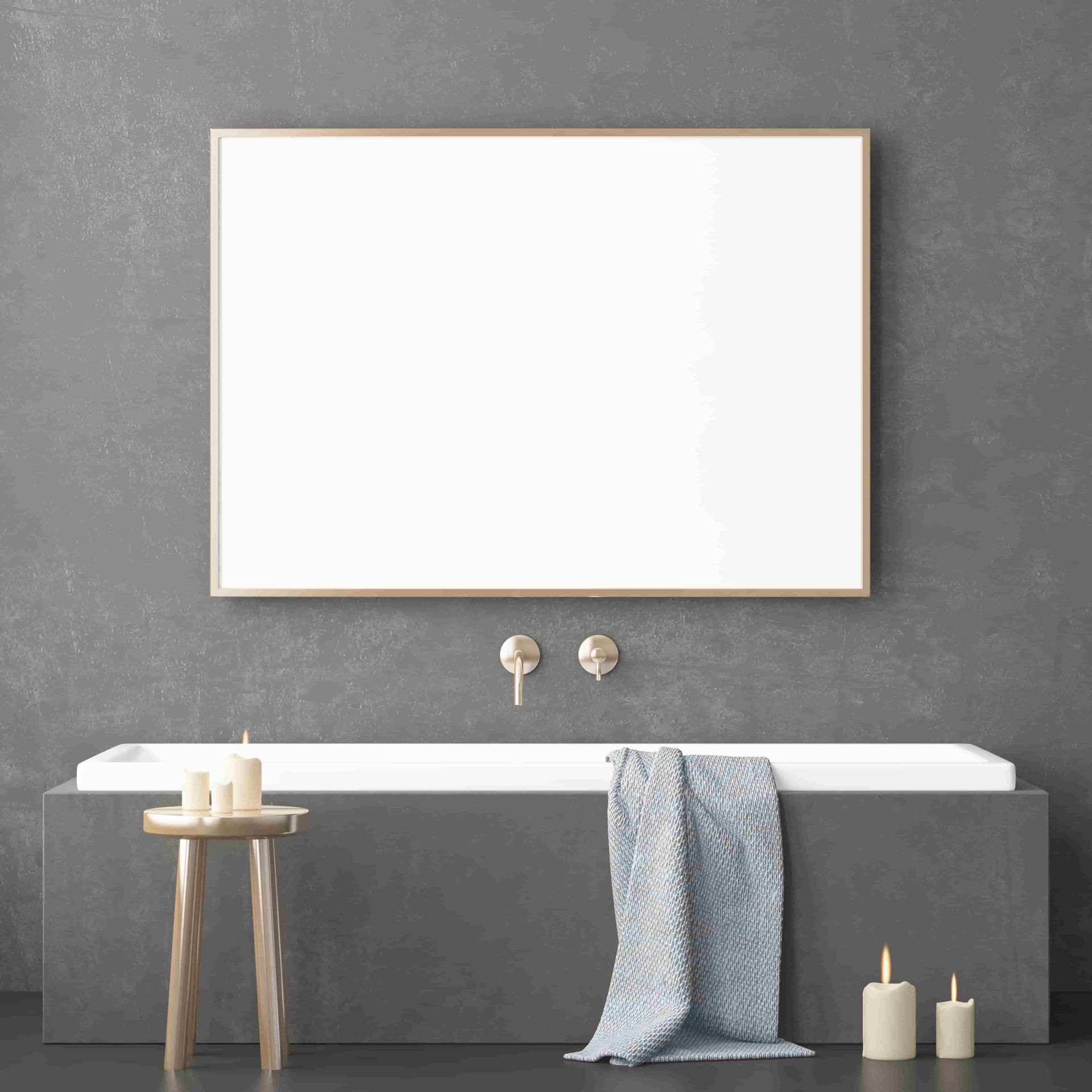 A Bathroom With a Bathtub, Candles and a Picture Frame on the Wall — Hayes & Swinburn Glass in Westcourt, QLD