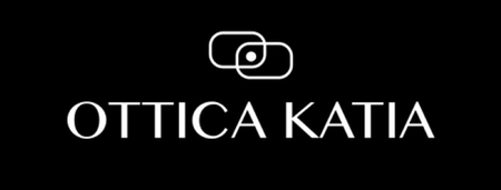 Logo di Ottica Katia, negozio di occhiali. Testo e design bianchi su sfondo nero.