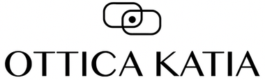 Logo per Ottica Katia. Rettangoli arrotondati sovrapposti con un punto all'interno; testo 