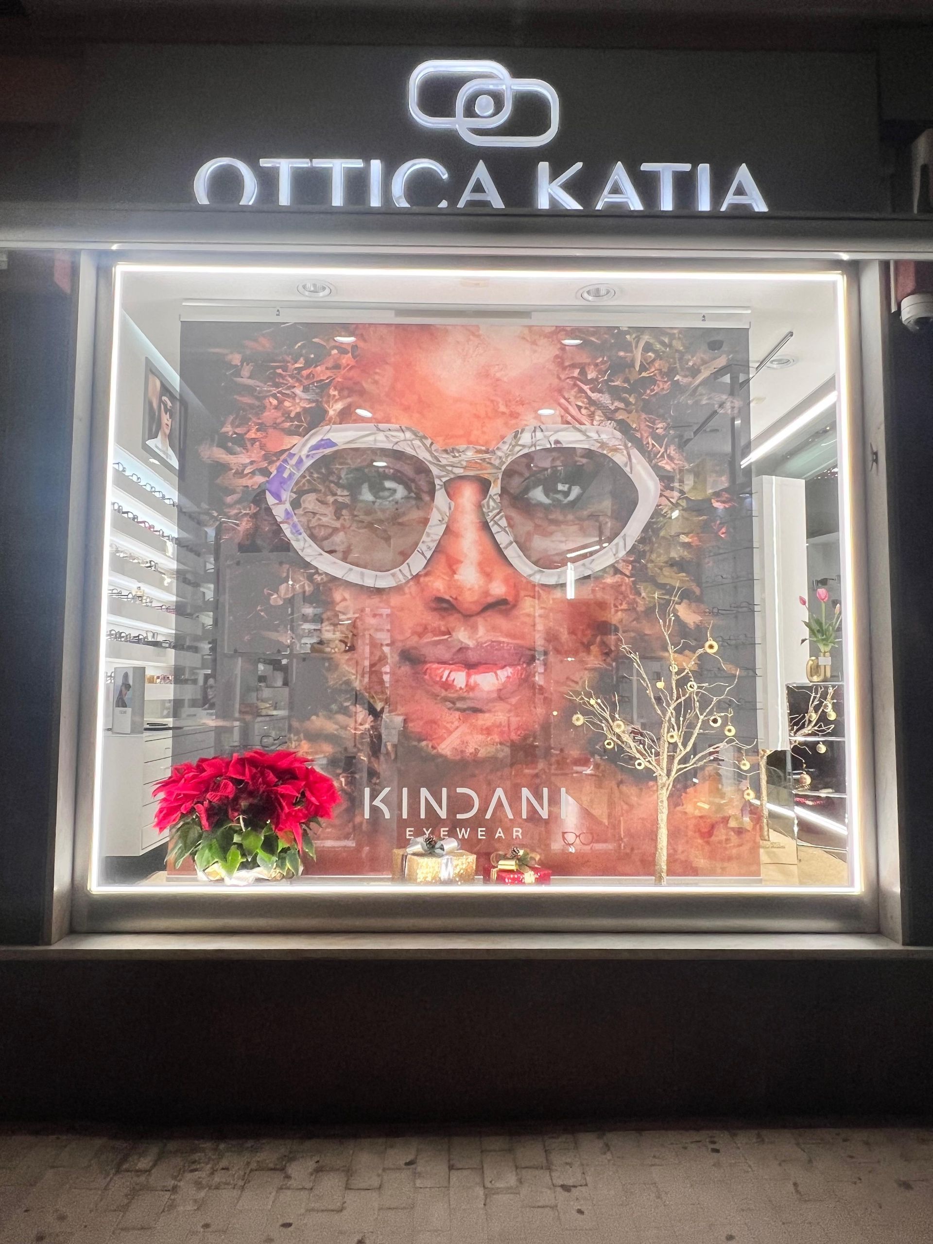 Vetrina con insegna luminosa 