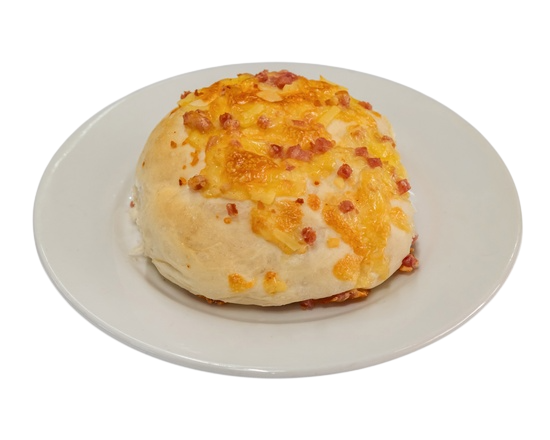 Roll with cheese and bacon on a white plate  — Henri's Wodonga Bakery in Wodonga, VIC
