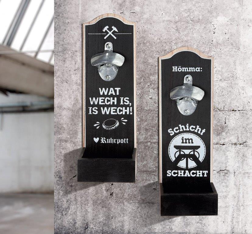 Ein Flaschenöffner mit der Aufschrift „Wat weich is weich“