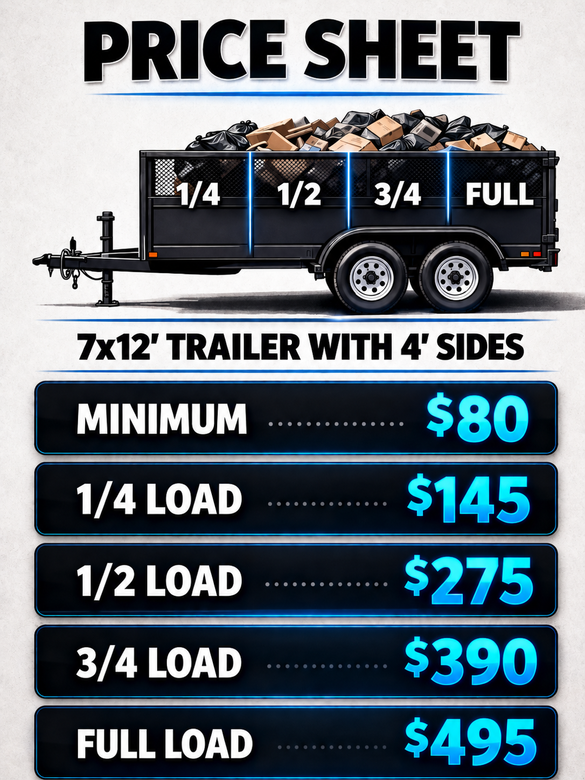 Pricing sheet. Affordable pricing for junk removal services