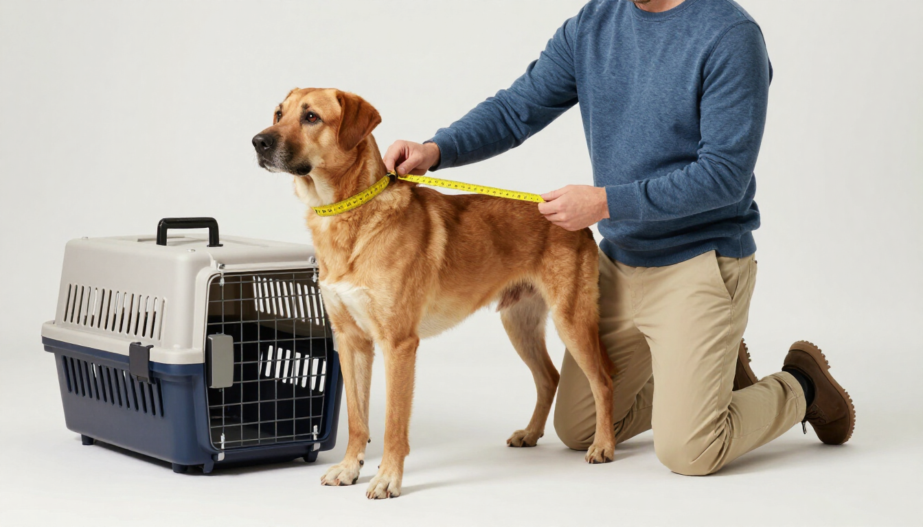 Measuring a dog for a travel crate
