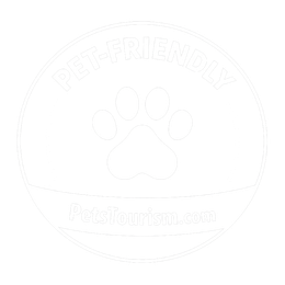 A circular logo with the text