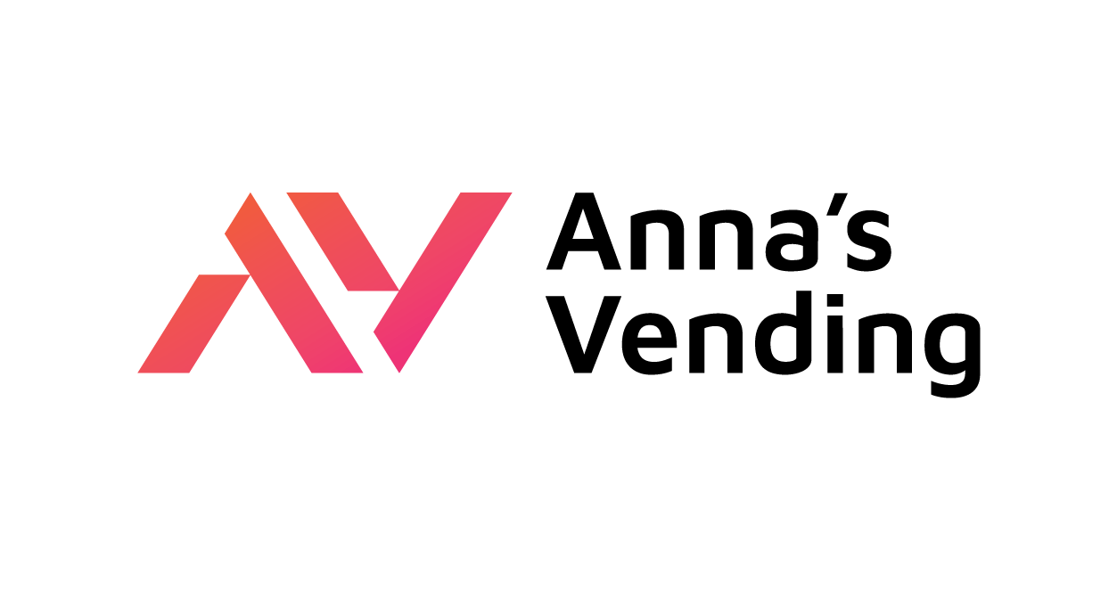 The logo for anna 's vending is a red and black logo on a white background.