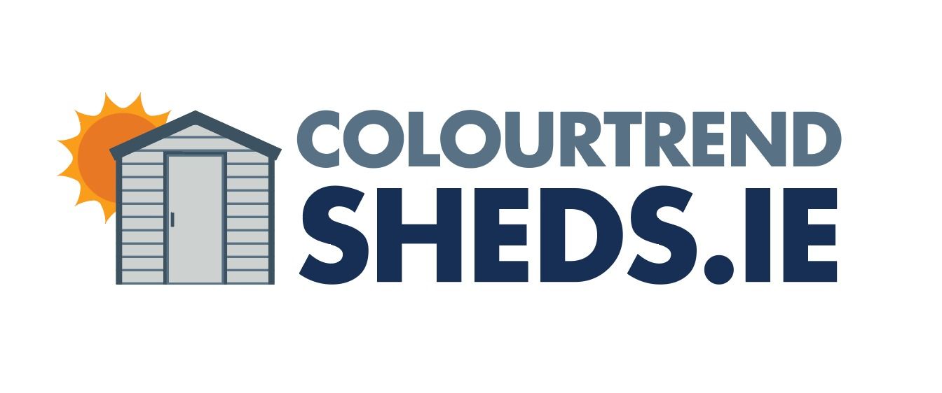 The logo for colourtrend sheds.ie is a shed with a sun in the background.