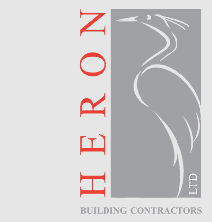 A logo for heron building contractors with a bird on it