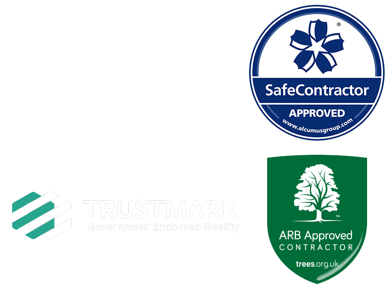A white background with three logos including safe contractor approved trustmark and arb approved contractor