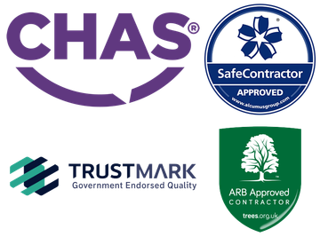 The logos for chas safecontractor and trustmark are shown
