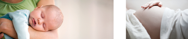 Es sind Mitarbeitende und Babys abgebildet. Bild dient als Stilelement im Kopf der Seite immer passend zum Thema des angewählten Navigationspunktes.