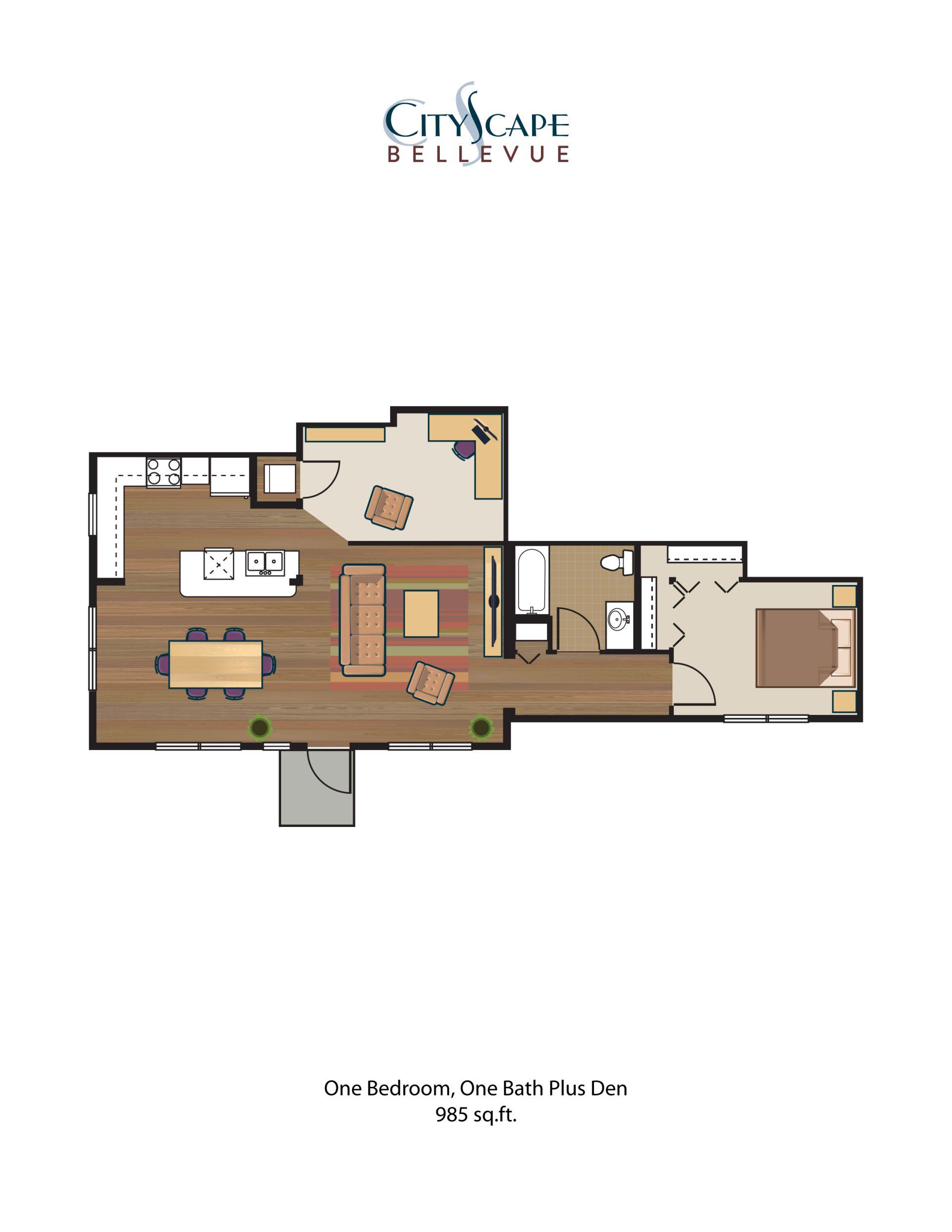 One bedroom one bath plus den