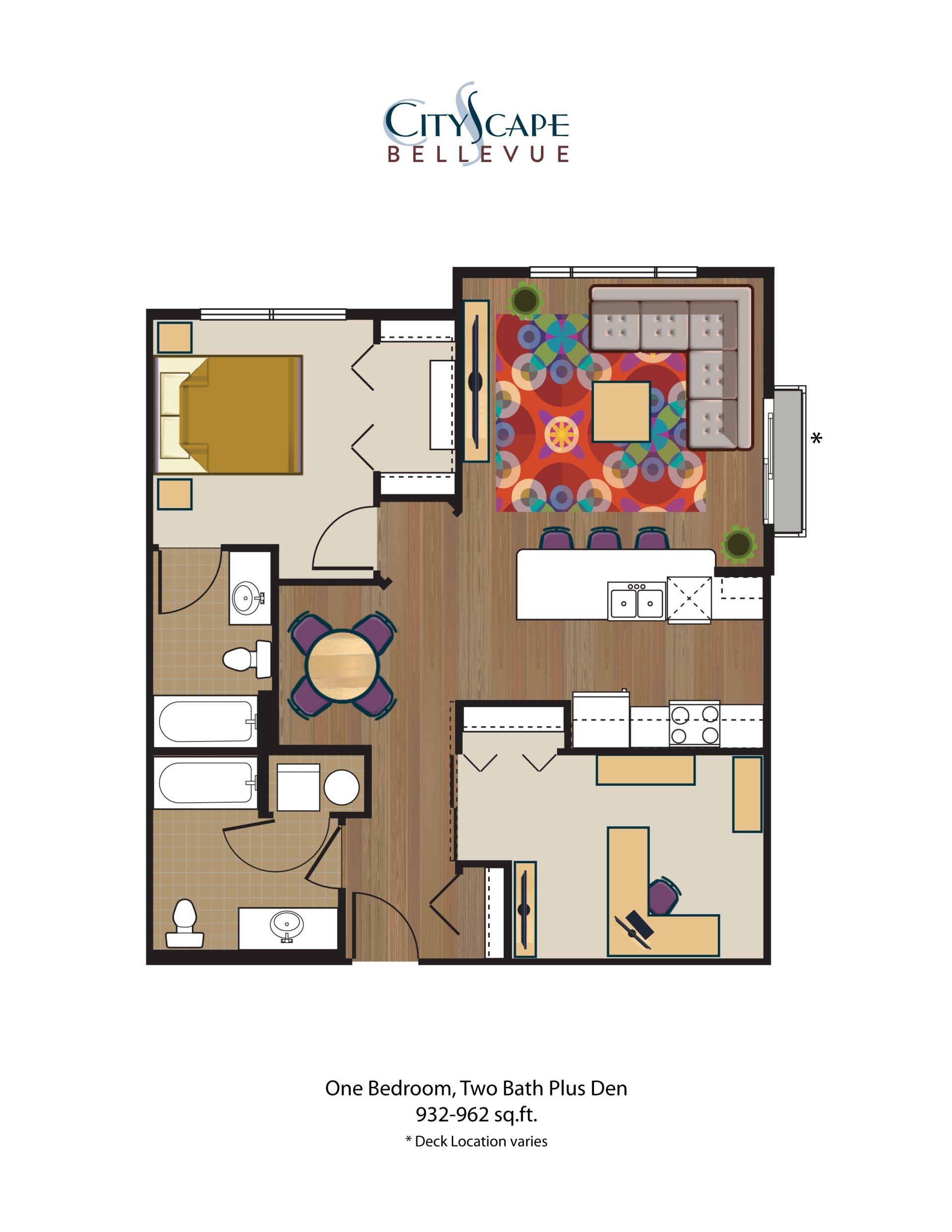 One bedroom 2 bath plus den