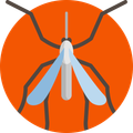 Un círculo naranja con un mosquito dentro.
