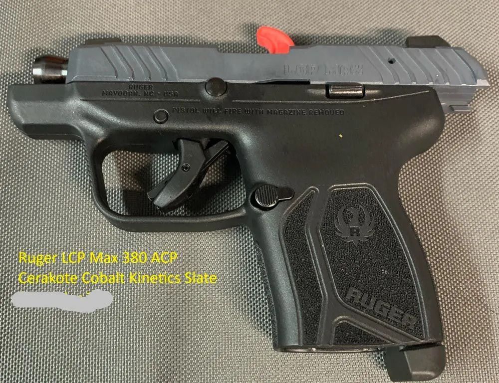 A close up of a ruger icp max 380 acp pistol