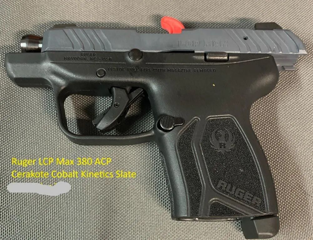 A close up of a ruger icp max 380 acp pistol