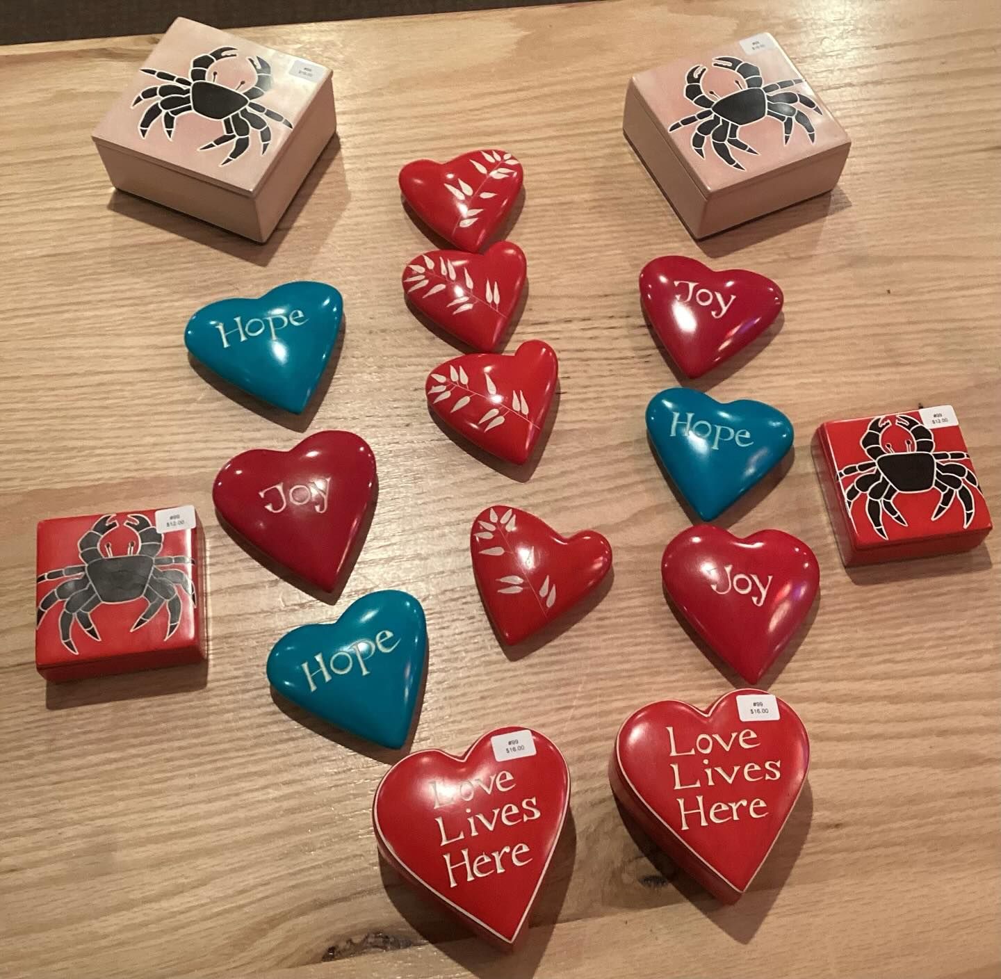 A bunch of hearts with one that says 