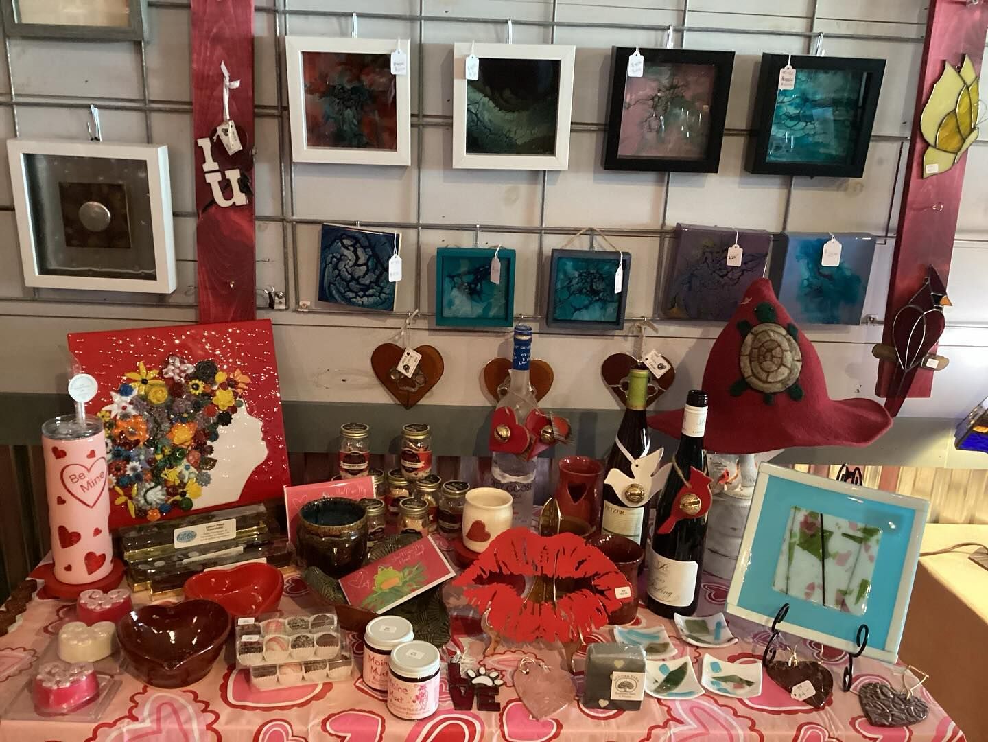 A table with a lot of valentine 's day items on it