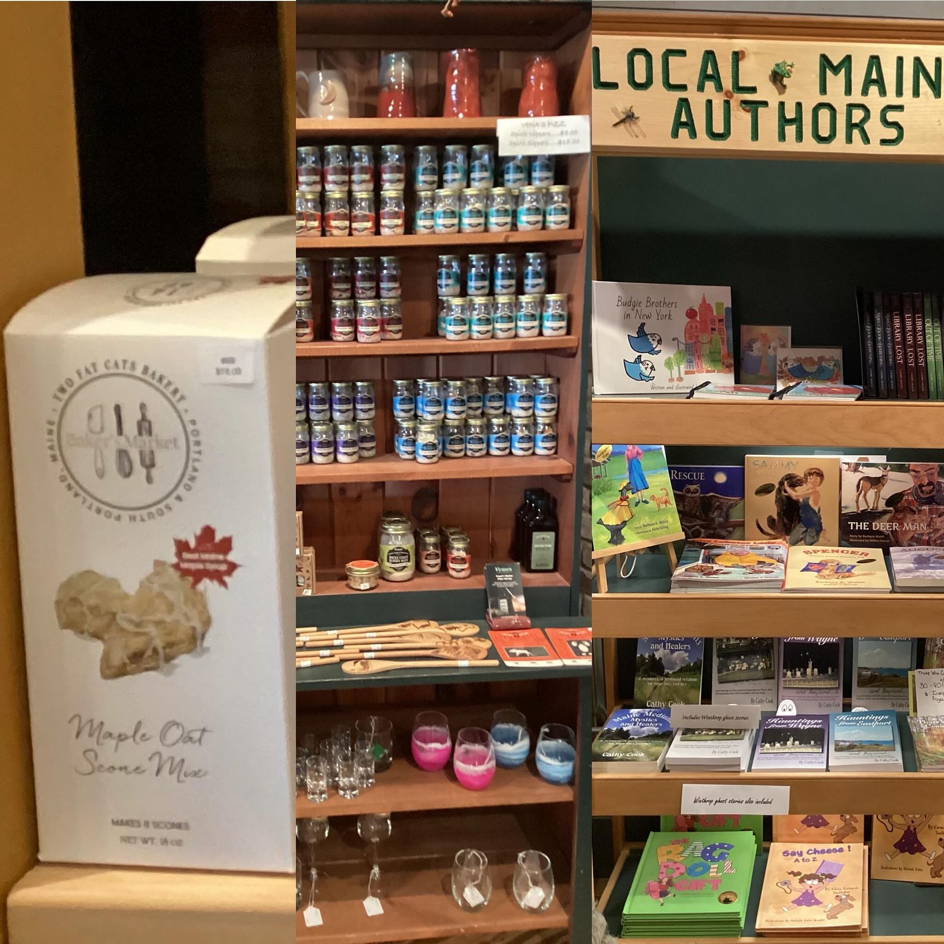 A shelf with a sign that says local main authors
