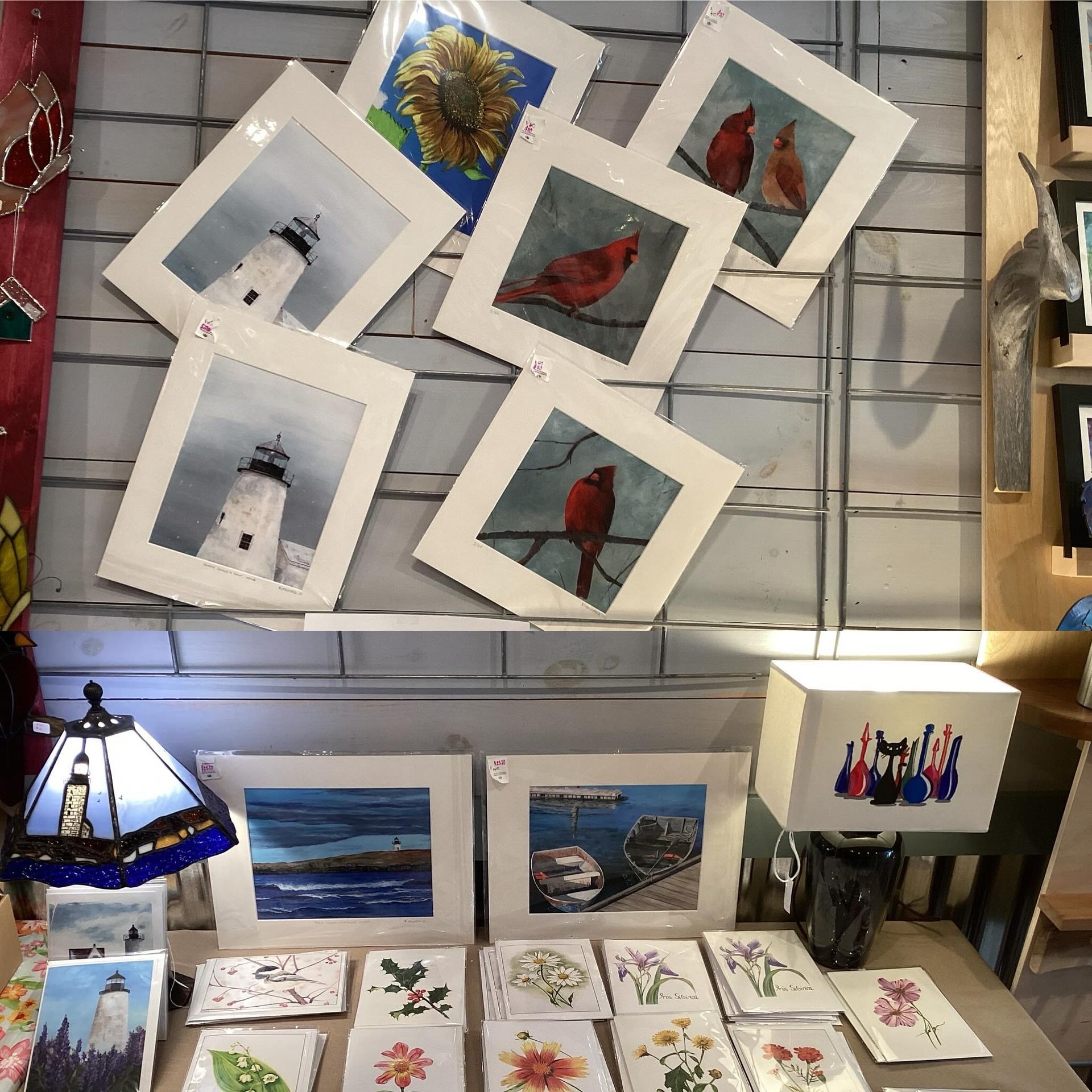 A bunch of pictures are hanging on a wall