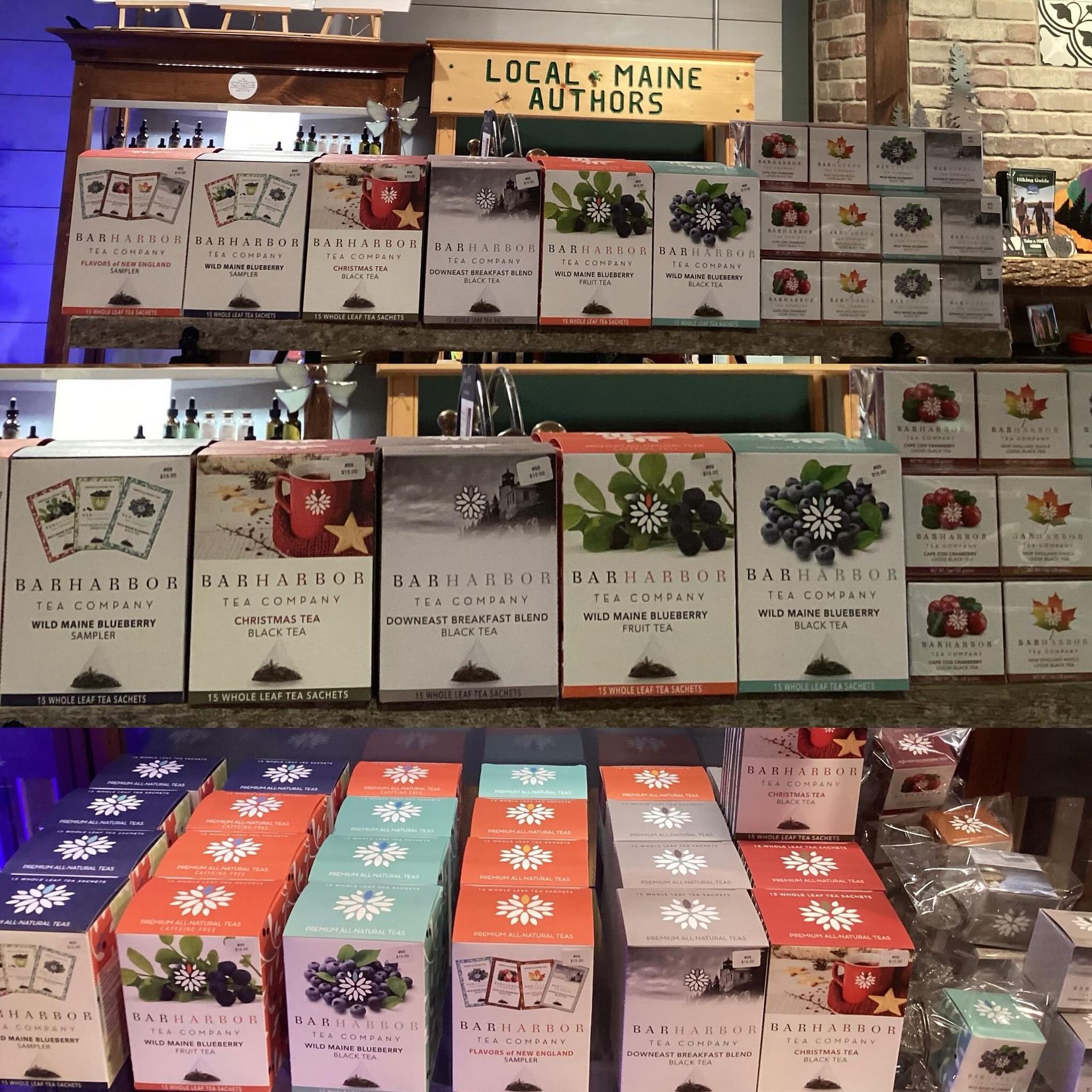 A display of local maine authors products in a store