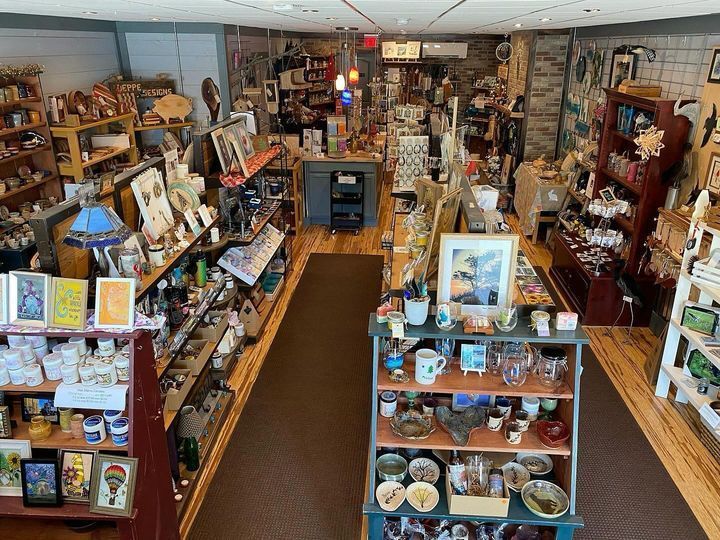 An aerial view of a store filled with lots of items on shelves.