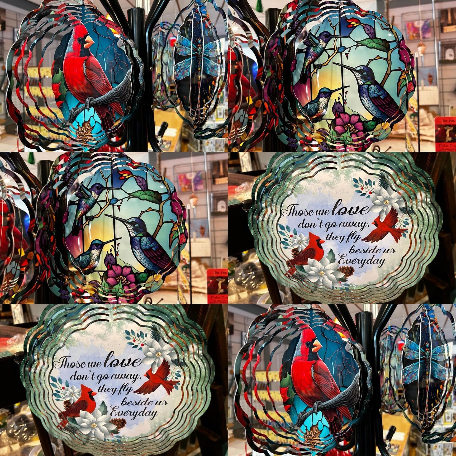 A collage of stained glass plates with birds on them