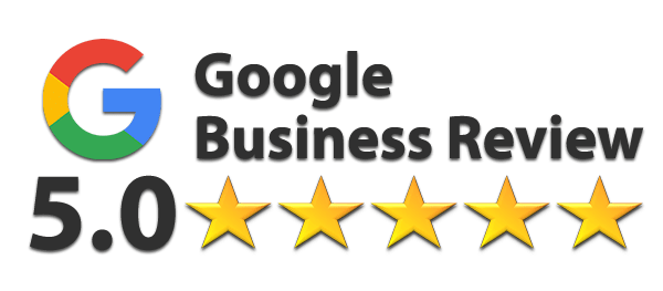 A google business review logo with five stars on it