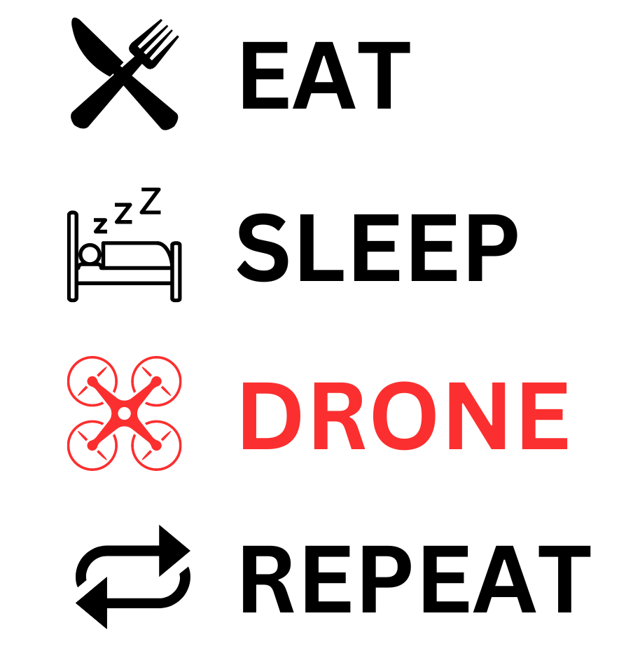 A poster that says eat sleep drone repeat. Photo by Phoenix Drone Pros, Robert Biggs