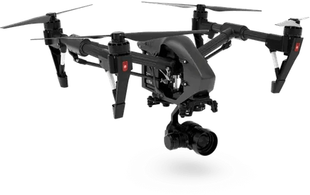 A drone with a camera attached to it is flying in the air.