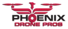 A red and black logo for phoenix drone pros.