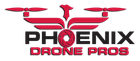A red and black logo for phoenix drone pros.