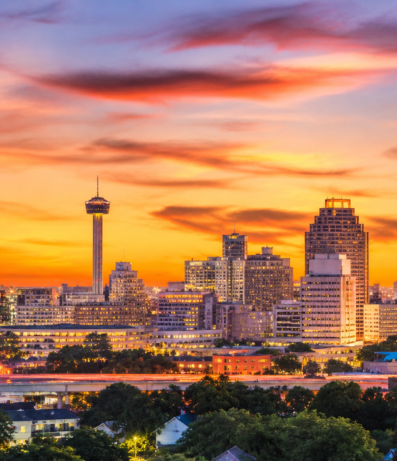 Sunset over the San Antonio, Texas skyline