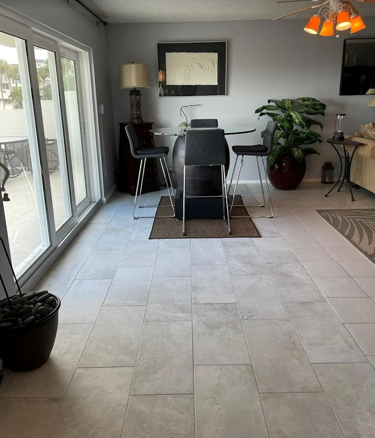 Completed tile installation in living room area