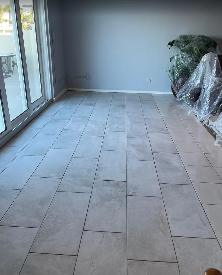 Newly installed tile flooring after restoration