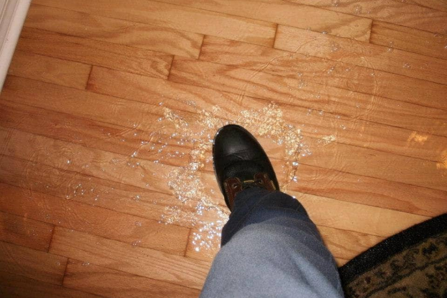 Standing water in flooded room