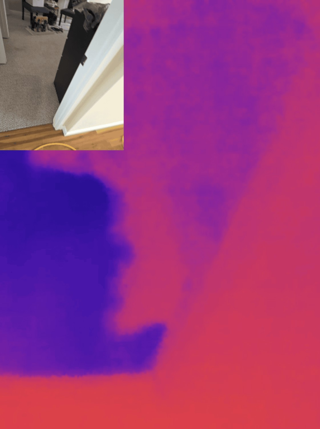 Bedroom thermal imaging revealing hidden water damage