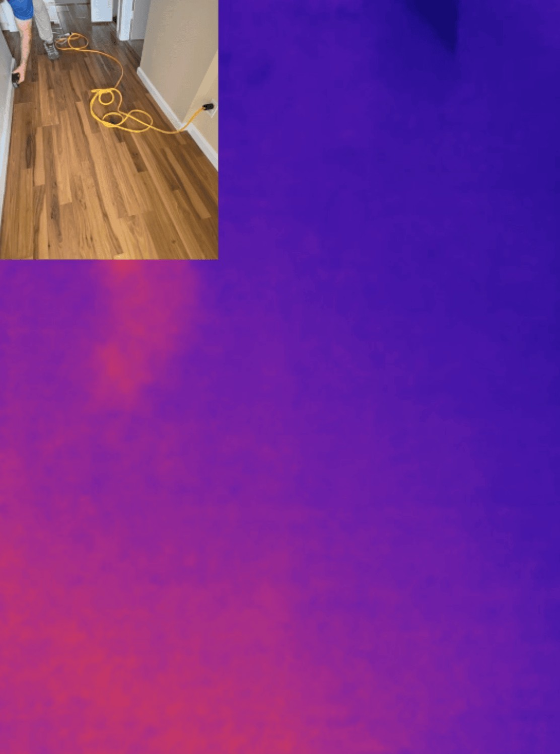 Thermal scan showing water damage extent in hallway