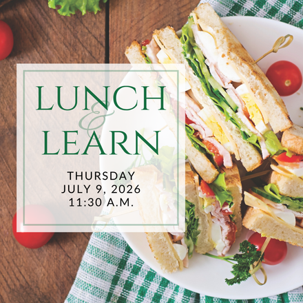 a plate of sandwiches on a table with the words lunch & learn on it