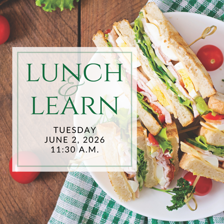 a plate of sandwiches on a table with the words lunch & learn on it